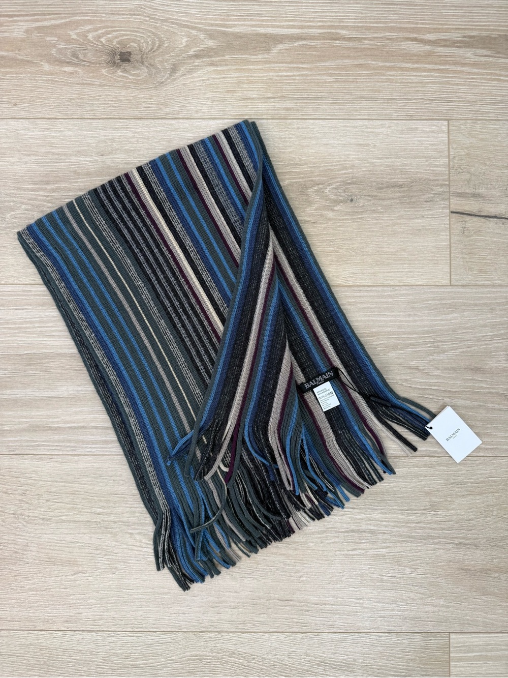 NEW Balmain Paris Striped Wool Blend Scarf